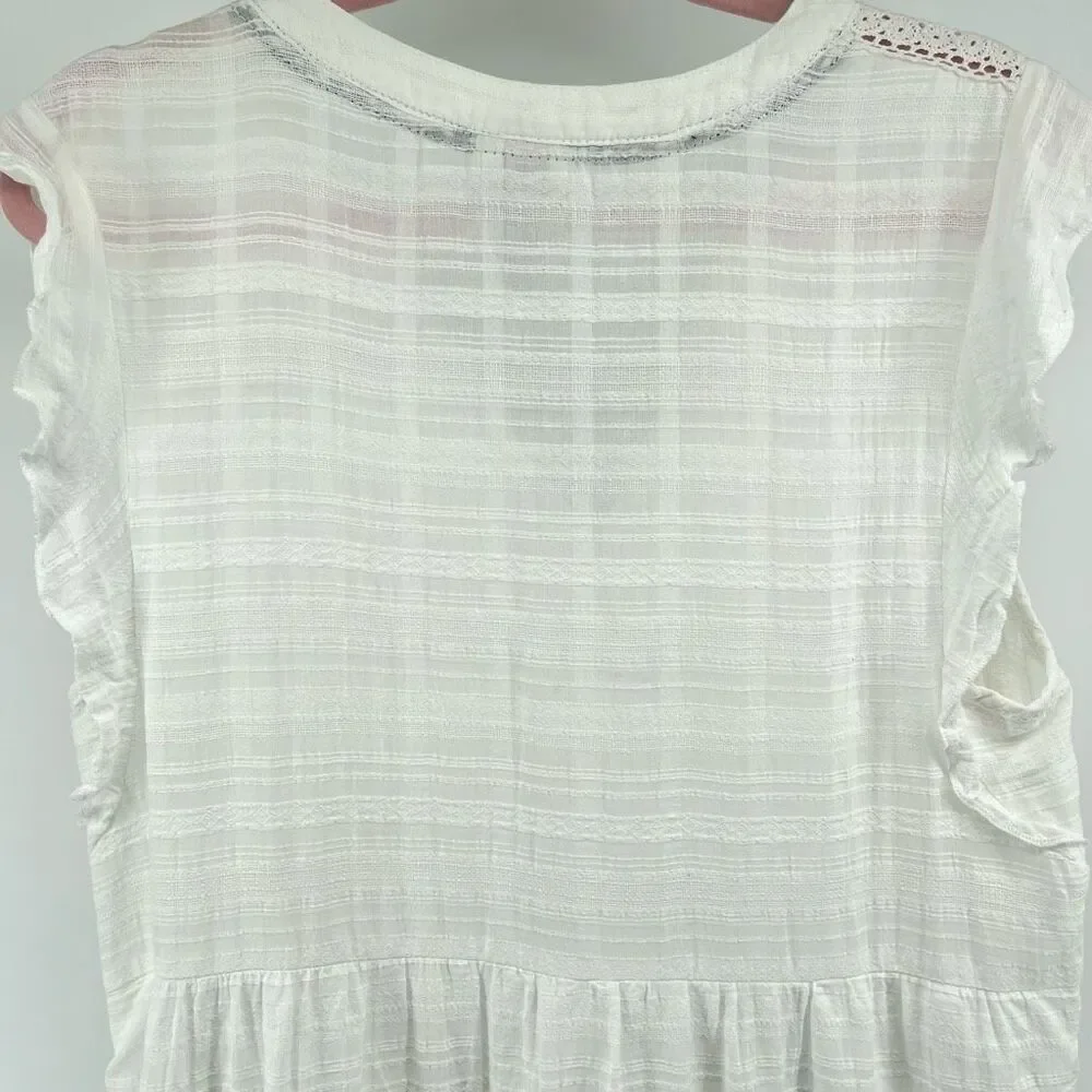 Knox Rose White Boho Lace Trim Tiered Short Dress Tassel Tie Size Large - Picture 10 of 14